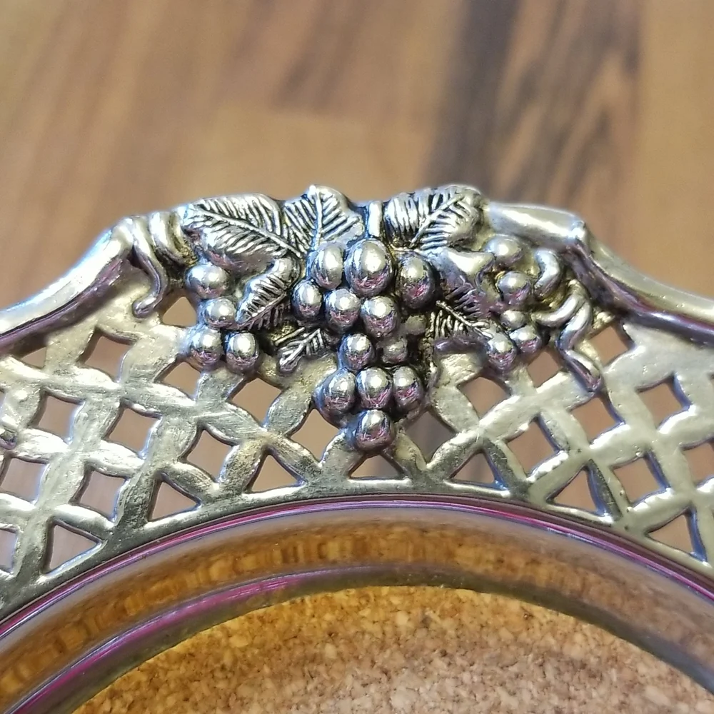 Wine Coaster Caddy Godinger Silver Art Co. Grapevine Silverplate Cork